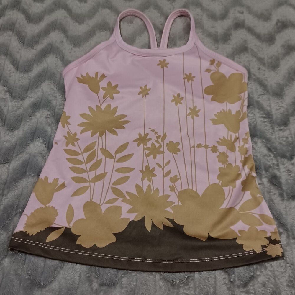Athleta Womens Size S Pink Tan Floral Running Tan Top